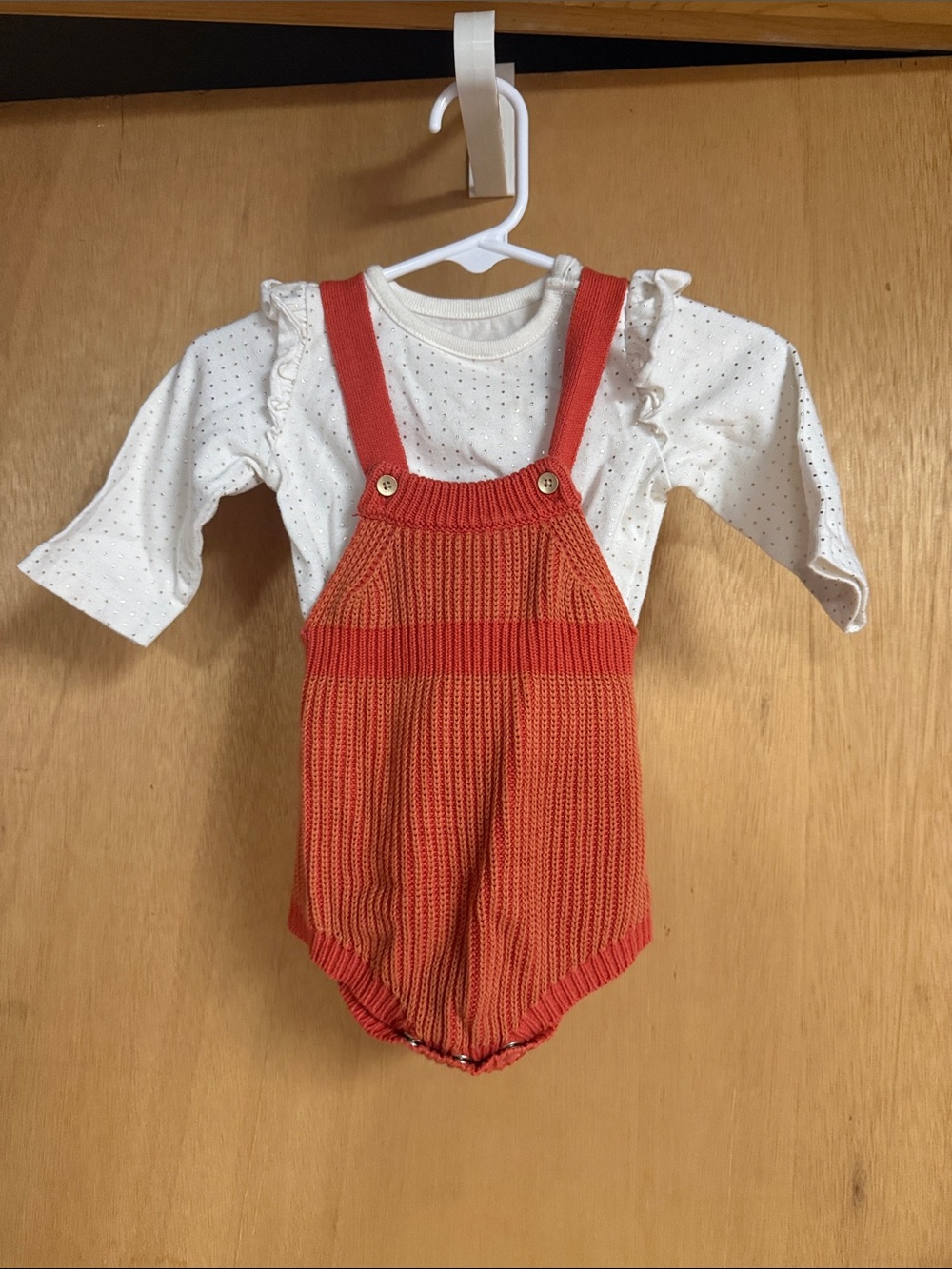 Infant Orange Knit Romper with White Long-Sleeve Top